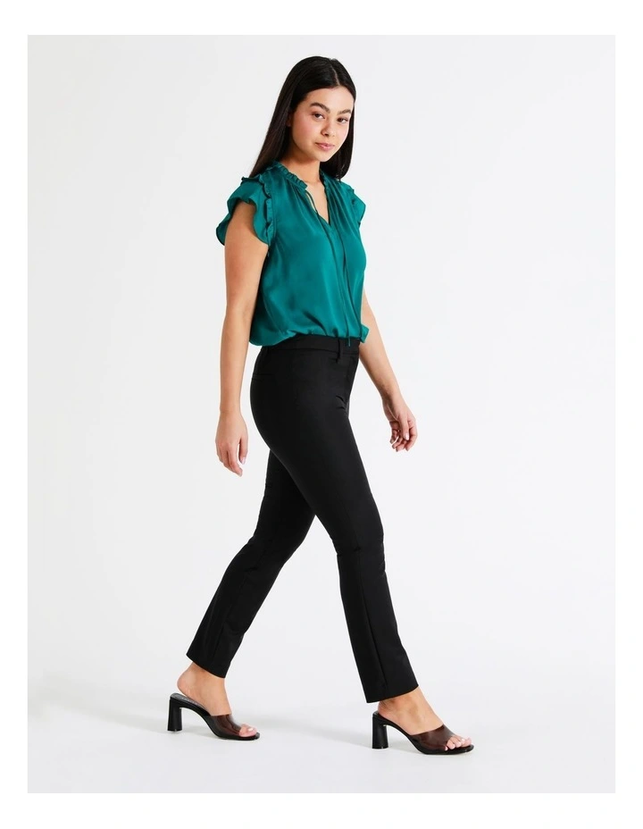 Maya Mid Rise Cropped Organic Blend Cotton Sateen Pants in Black