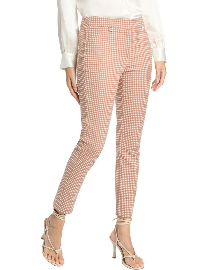 Sarah Gingham Cotton Pant in Cinnamon Ivory