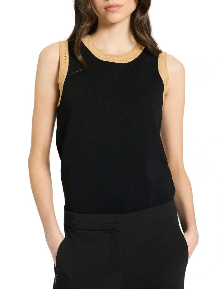Kayla Sleeveless Knit Top in Black/Gold