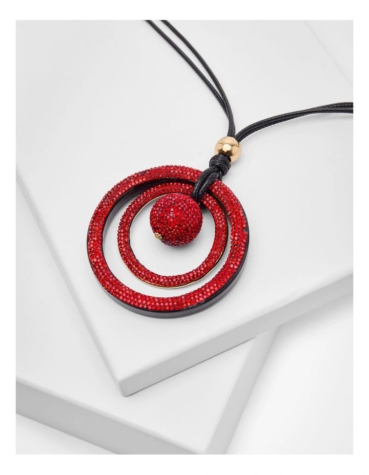 Diamante Disc Necklace in Red