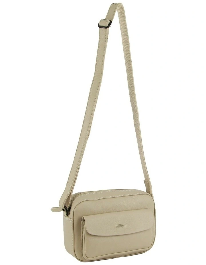 Leather Multi-Zip Cross-Body Bag in Cement