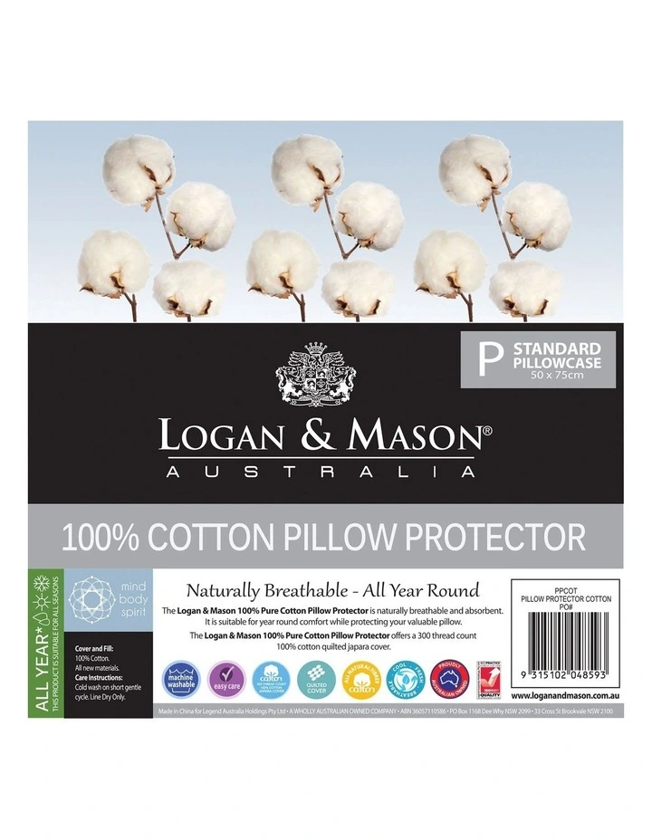 Cotton Pillow Protector in White