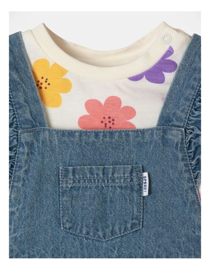 Denim Overall And Long Sleeve Tee Set in Denim