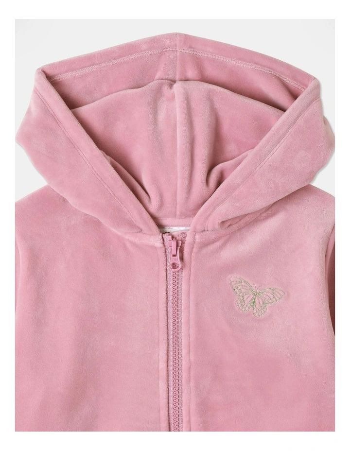 Velour Zip Hoodie in Dusty Pink