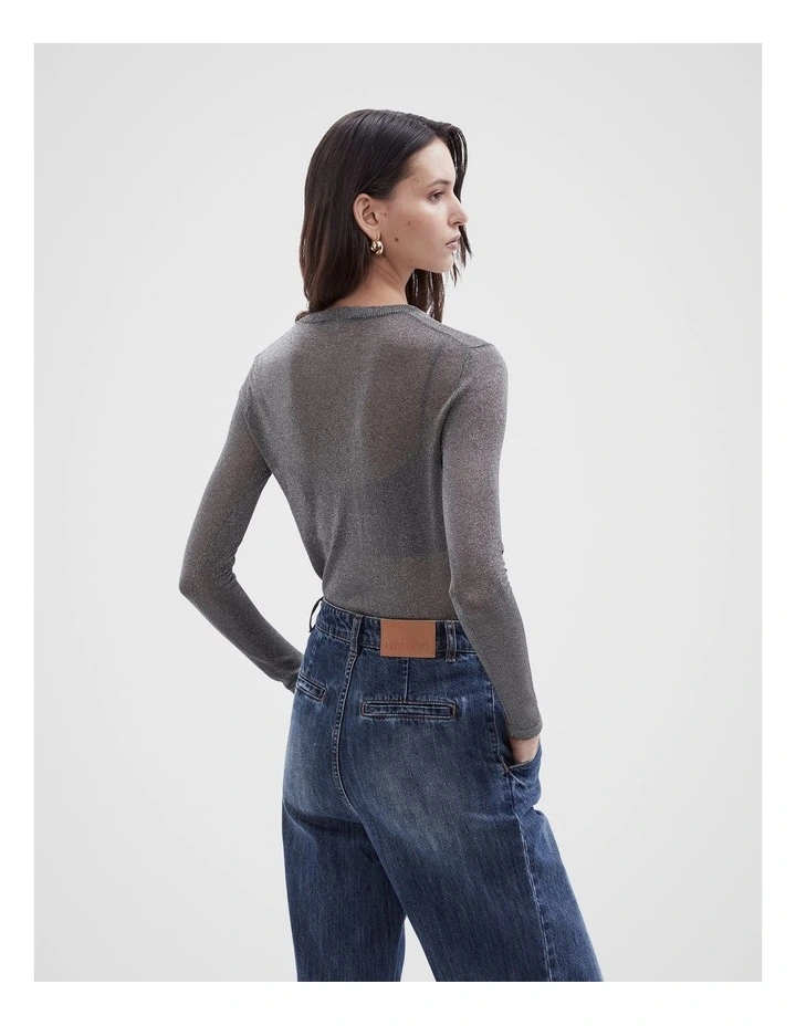 Metallic Crew Neck Knit Jumper in Char Marle