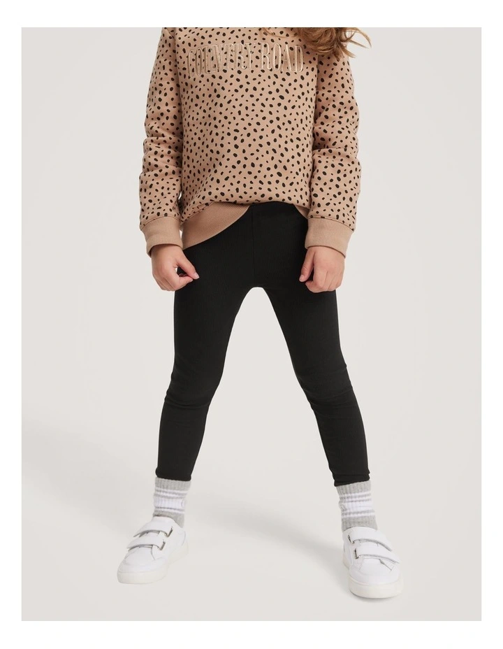 Organically Grown Cotton Blend Solid Rib Legging in Black