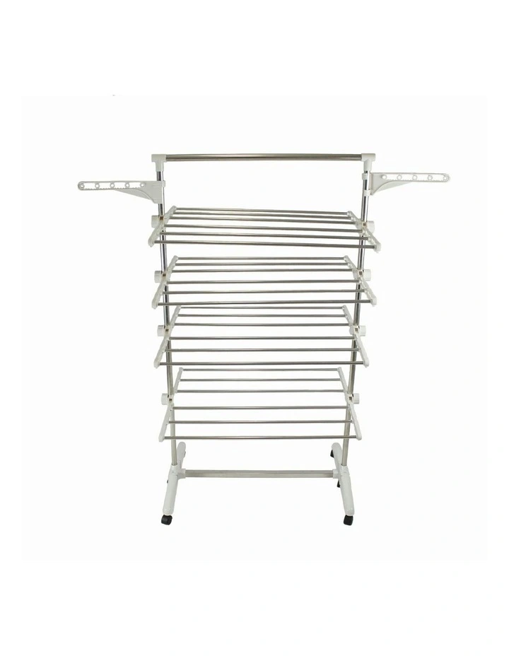 Foldable Indoor Outdoor Clothes Hanger Laundry Drying Rack 4 Tier in White