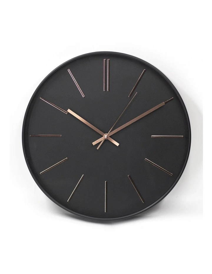 Clara 40cm Silent Wall Clock Black/Rose Gold