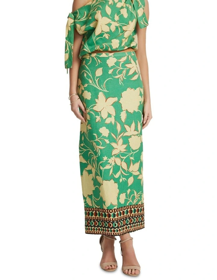 Grechen Linen Blend Printed Skirt in Green