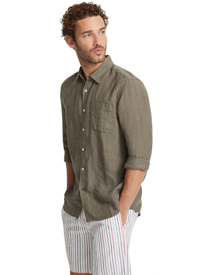 Holloway Pure Linen Shirt in Olive