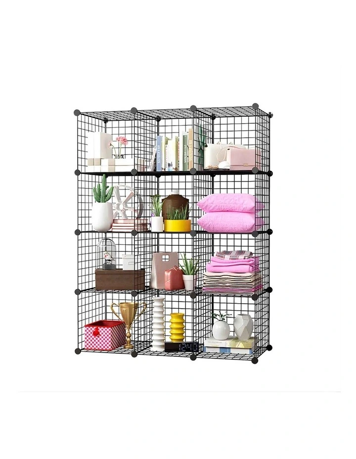 Portable Modular Grid Space 12-Cube Storage in Black