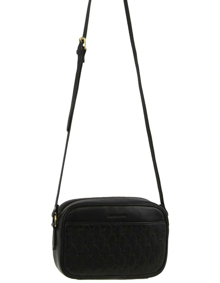Leather Embossed Design Crossbody Bag in Black