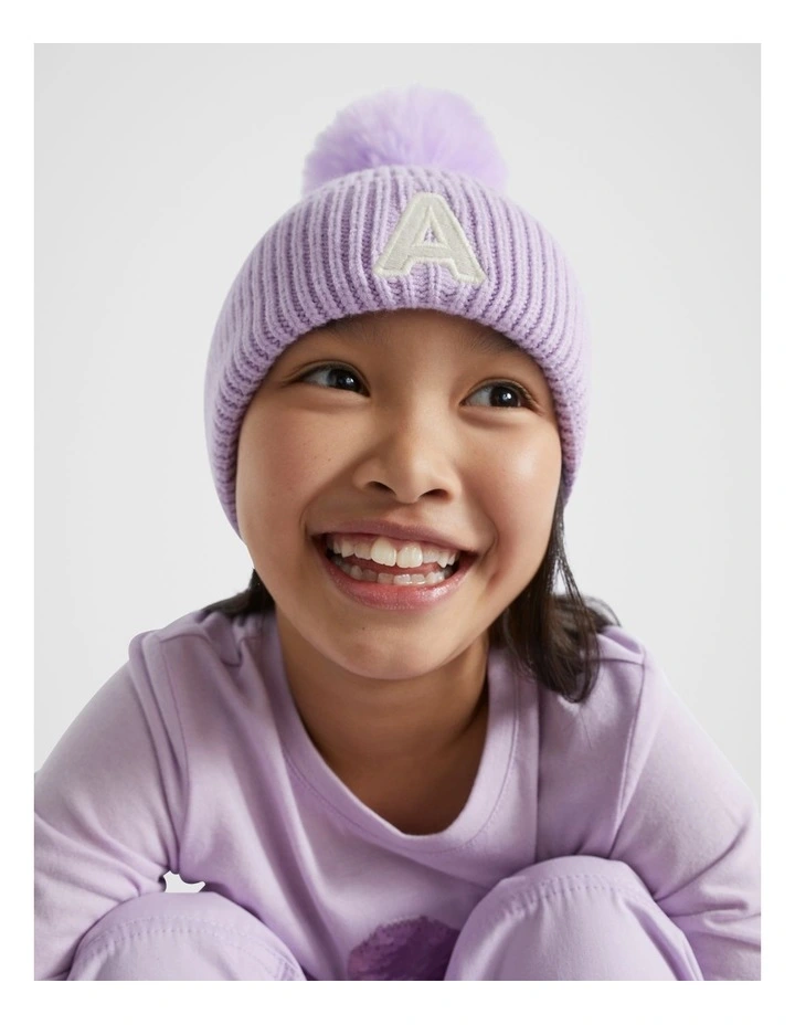 Embroidered Initial Beanie Z in Purple