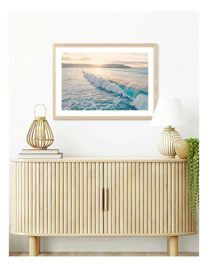 Australian Made Bondi Surf Break Art Print A2 in Natural Frame