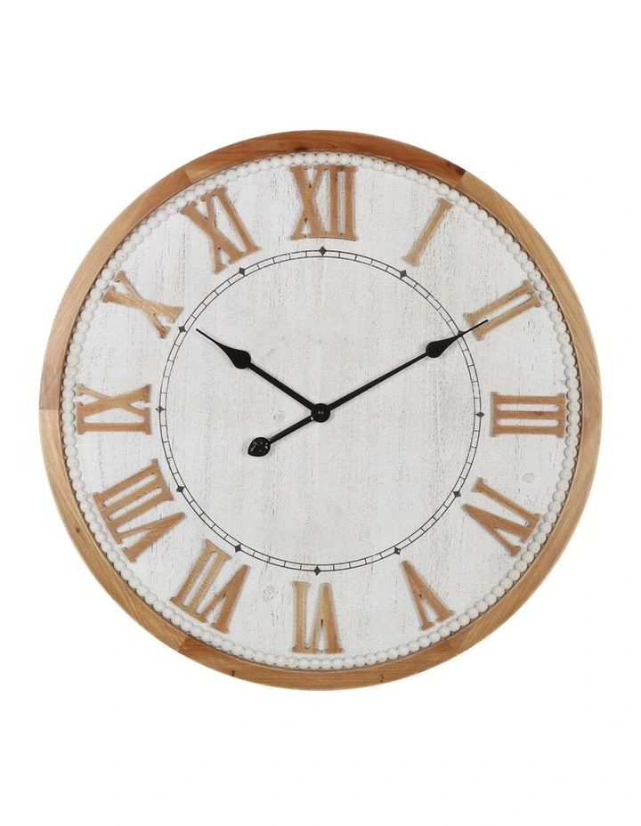 Round Roman Numeral Digital Wall Clock 68cm in Distressed White/Natural