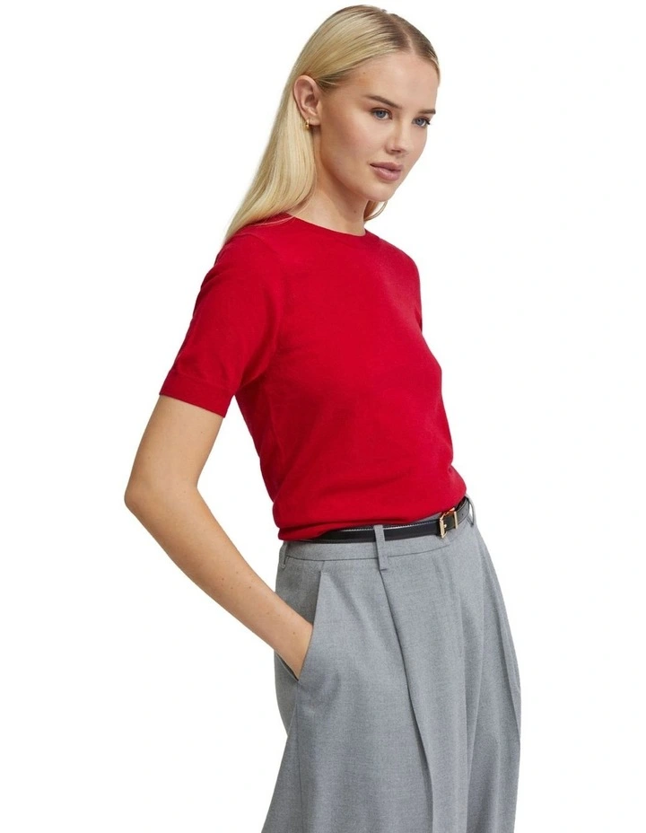 Grace Short Sleeve Cashmere Blend Knit in Red