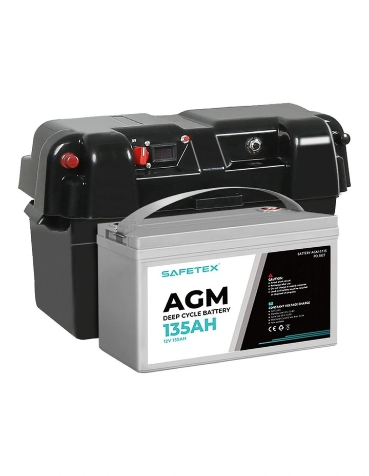 12V 135Ah AGM 4WD Deep Cycle Battery with Strap Battery Box