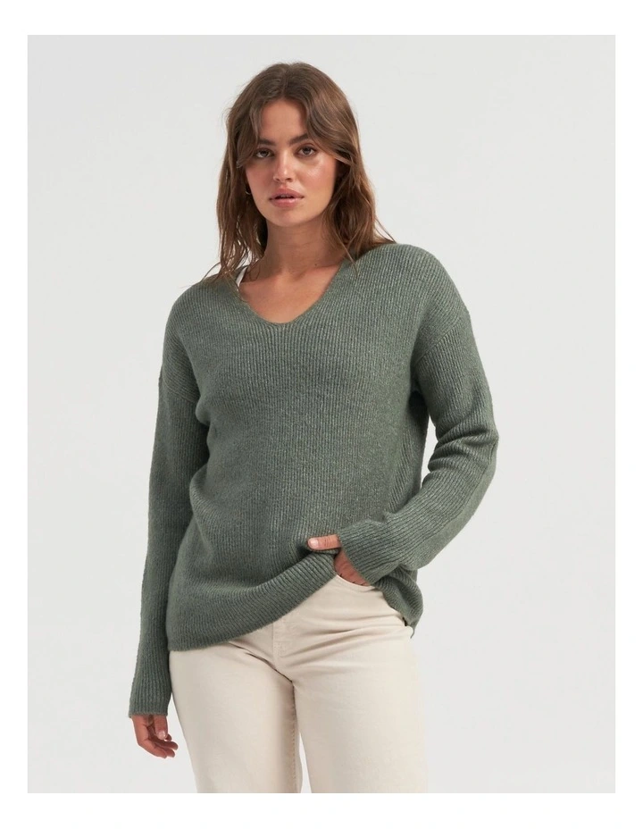 Camilla V-Neck Knit Pullover in Green