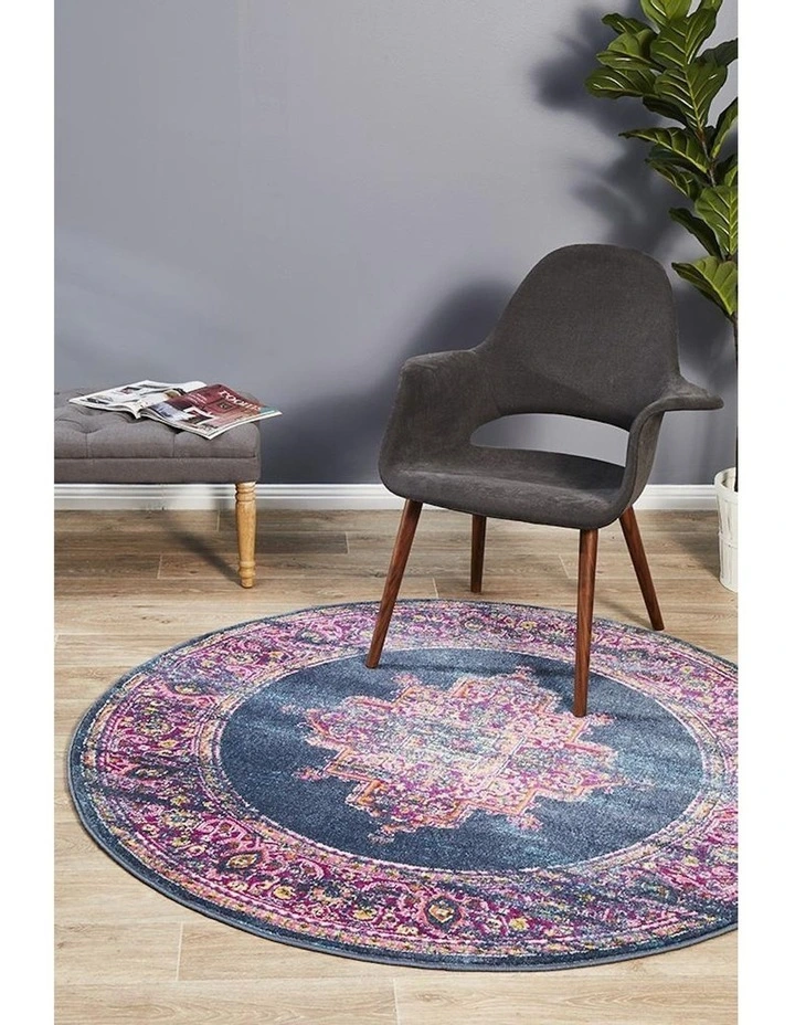 Babylon Round Rug 211 in Navy