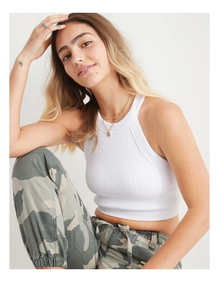 Seamless High Neck Bra Top in White