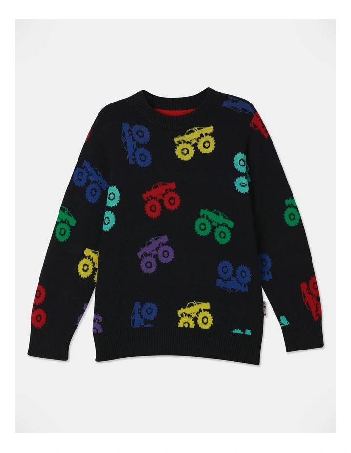 Knitted Jacquard Crew Neck Jumper (3-8 Years) in Navy