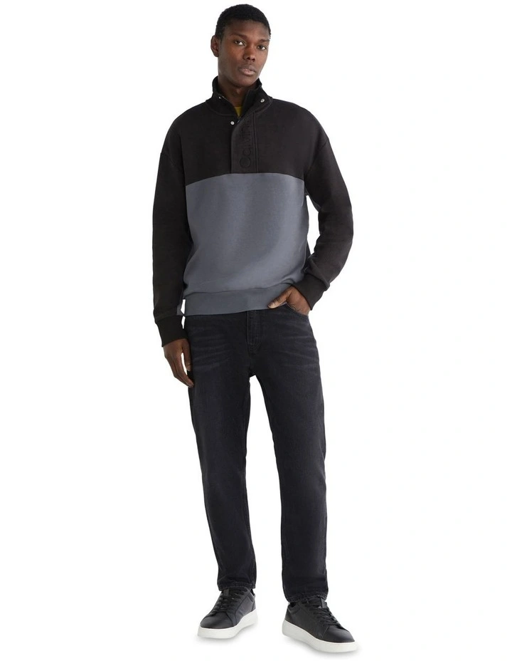 Textured Debossed Quarter Zip Sweat Top in Black