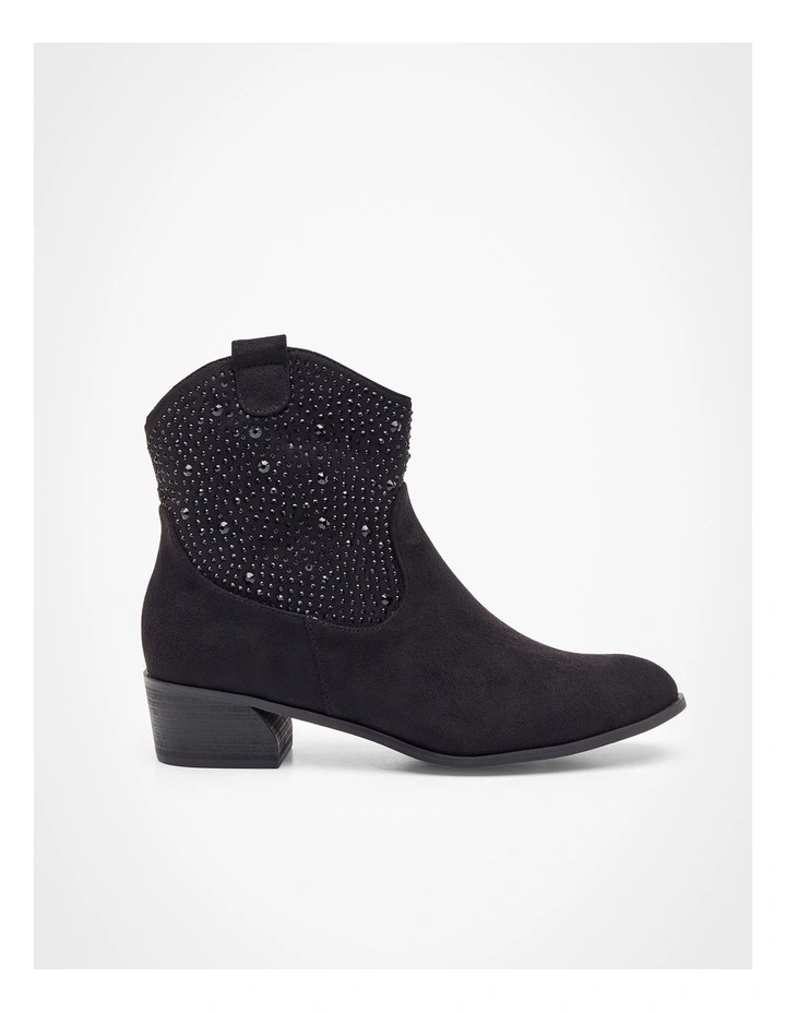 Bejewelled Western Zip Boot in Black