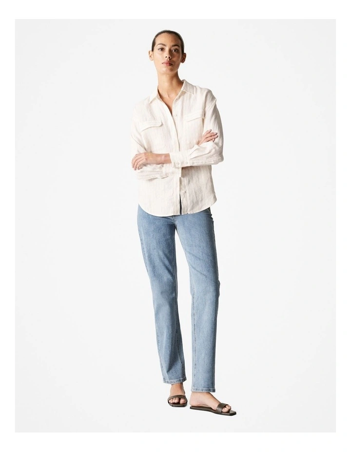 Linen Stripe Pocket Detail Shirt in Pale Pink