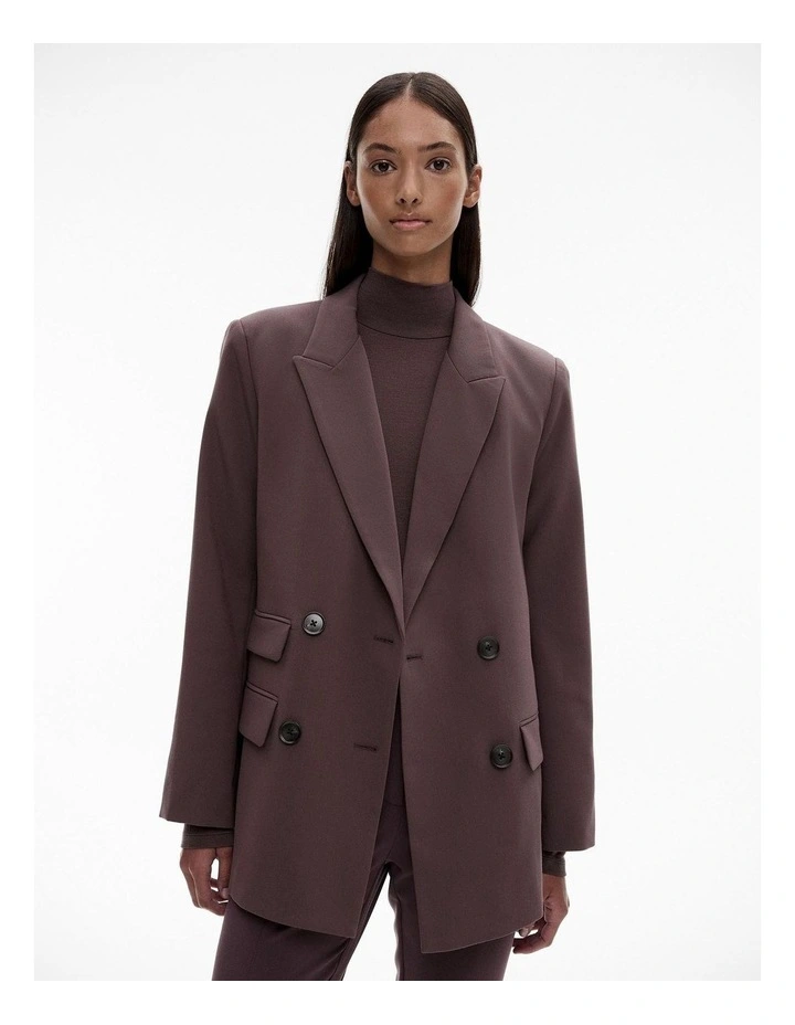 Viscose Blend Double-breasted Blazer in Raisin