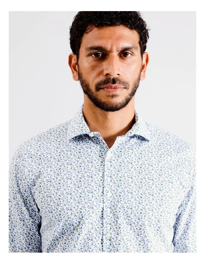 Slim Long Sleeve Shirt 3 Colour Floral Print In Blue