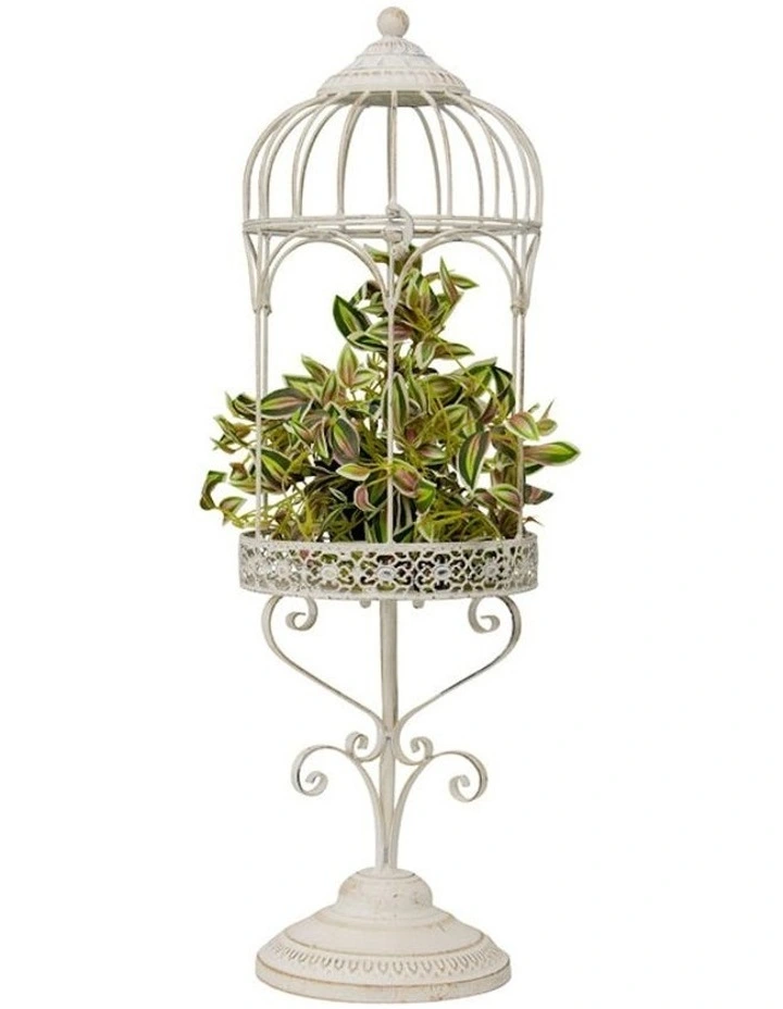 French Plant/Candle Holder Birdcage Stand in Antique White