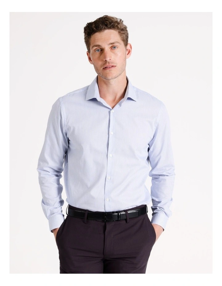 Tailored Long Sleeve Shirt in Blue Mini Stripe