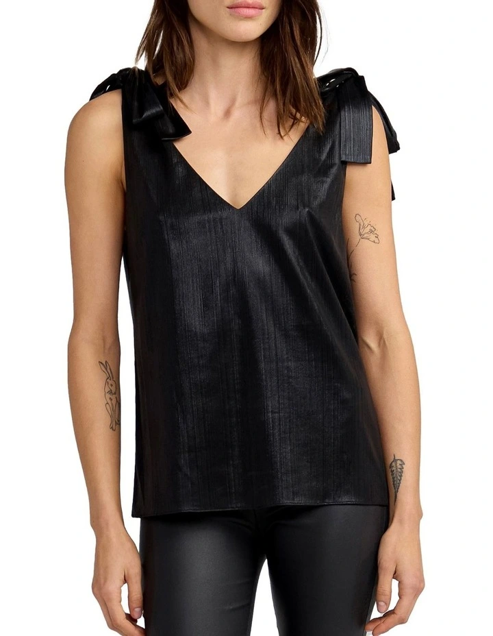 Feel For You V-Neck Top in Black Ptnt