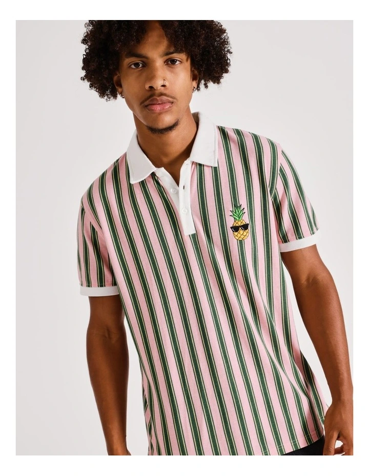 Sergio Stripe Pique Short Sleeve Polo in Pink