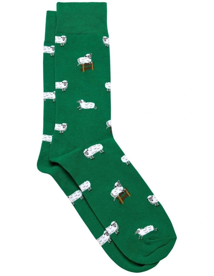 Counting Sheep Fancy Sock in Green