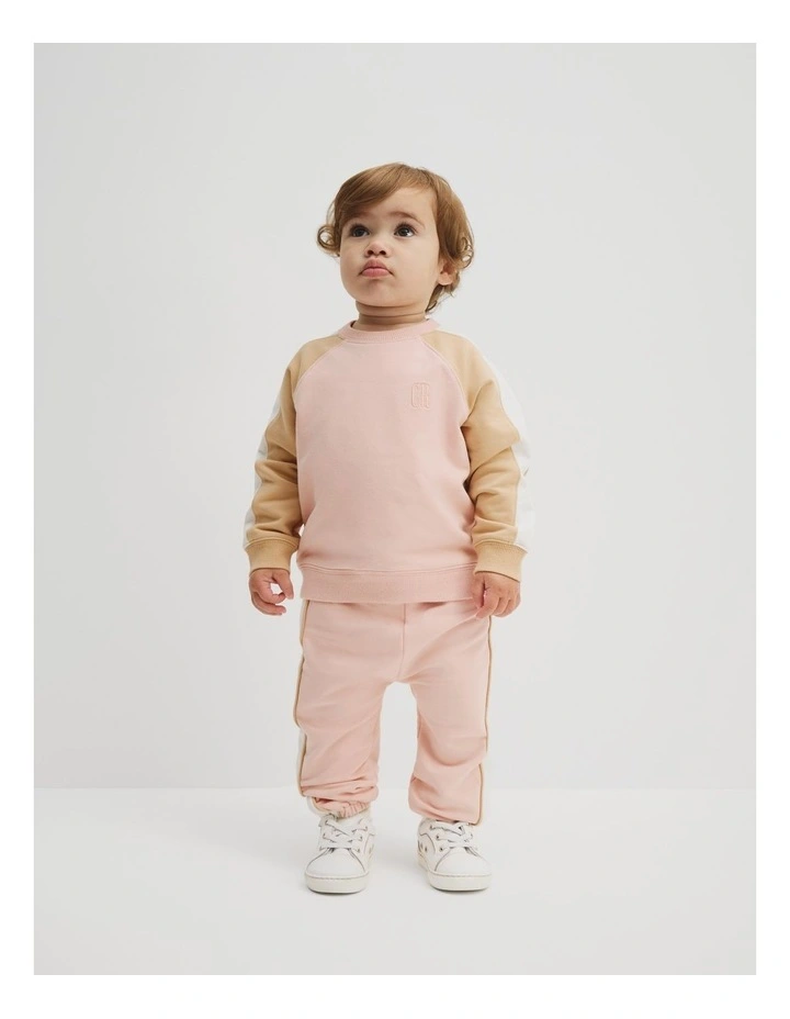 Organically Grown Cotton Spliced Sweat Top in Antique Pink