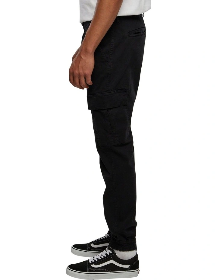 Washed Cargo Twill Jogging Pants in Black