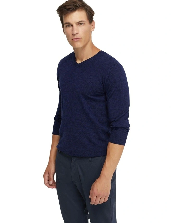 V-Neck Pure Merino Wool Knit in Navy