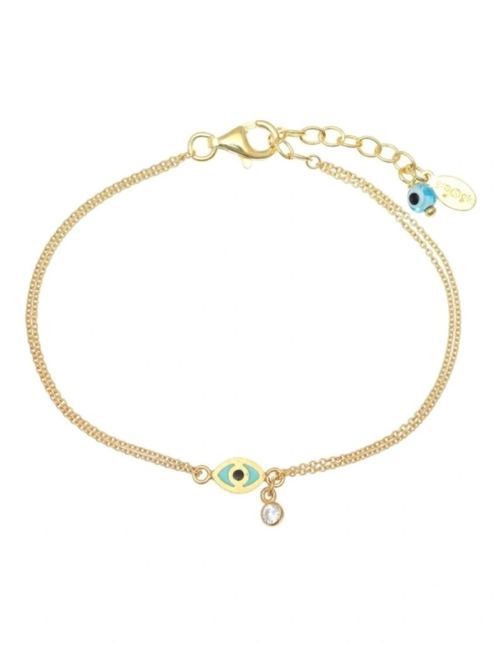 Enamel Evil Eye And White Zircon Silver 925 Gold Plated Bracelet