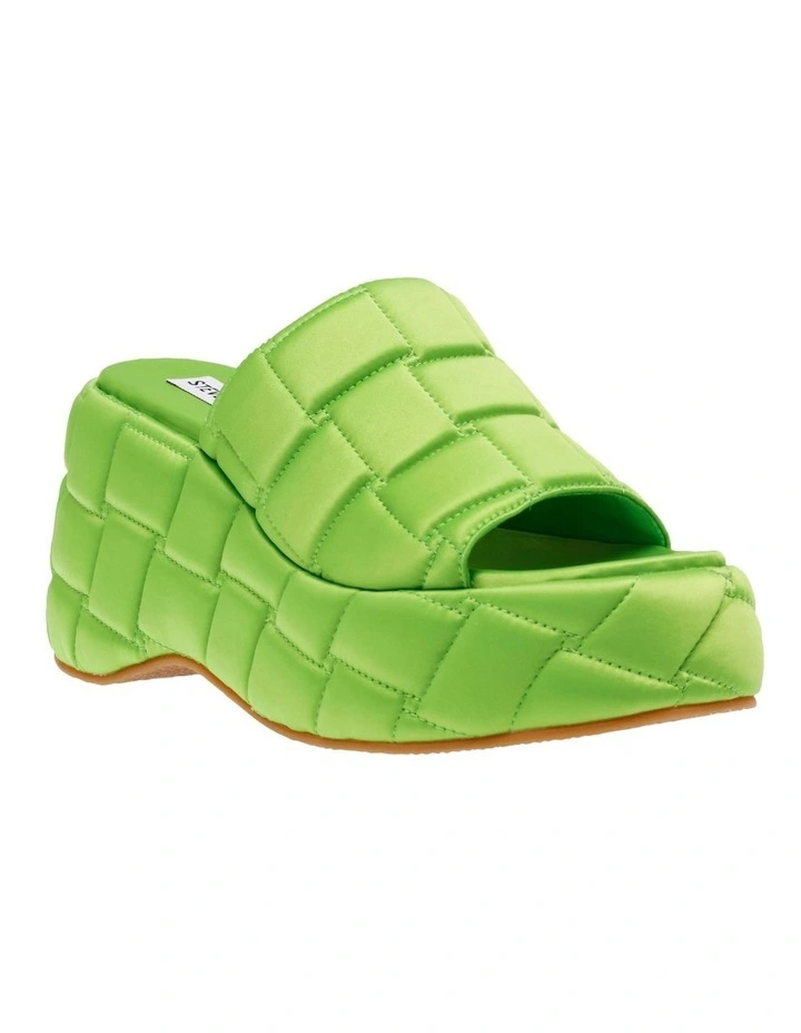La Voom Quilted Platform Sandals in Green Satin