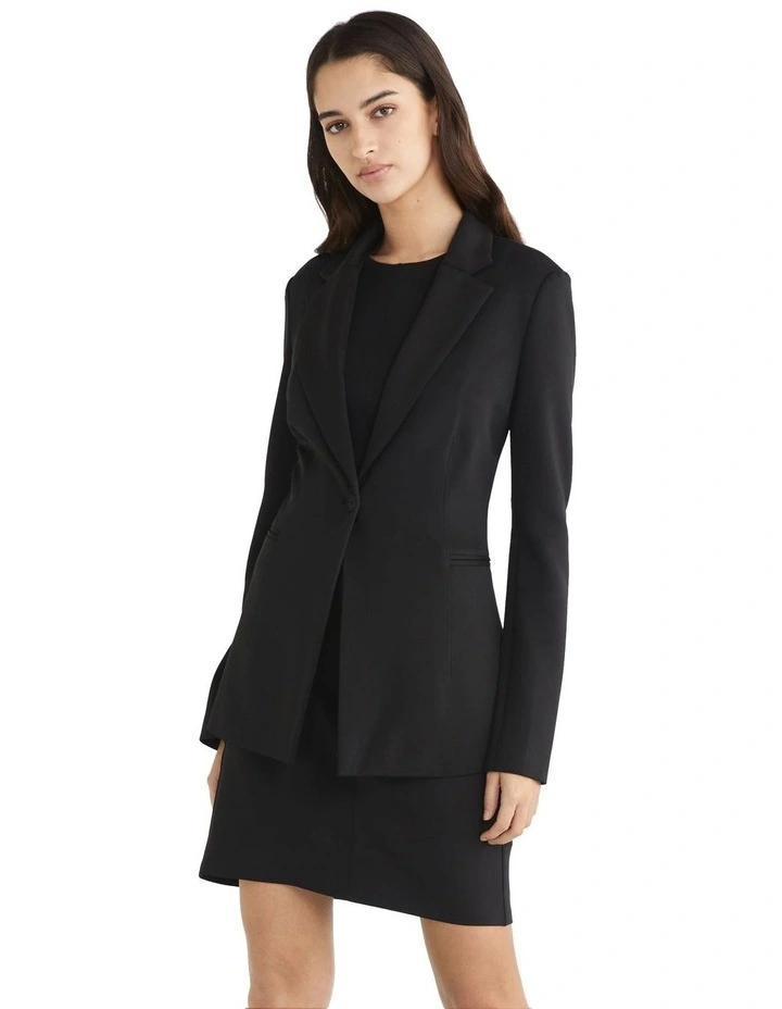 Technical Knit Long Blazer in Black