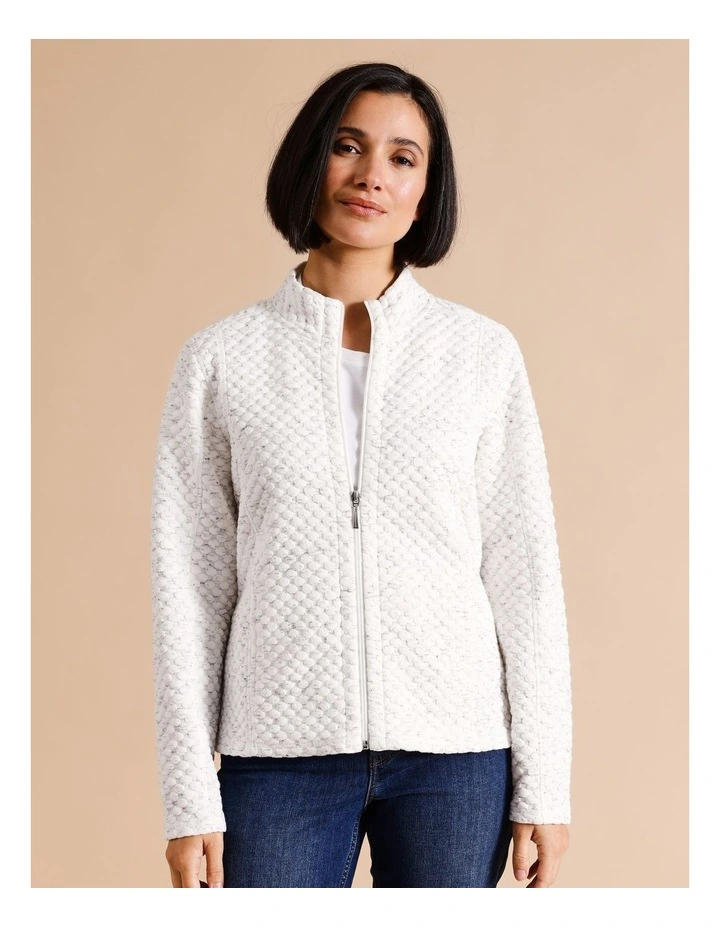 Recycled Polyester Blend Zip Thru Spot Jacquard Sweat Top In Ivory