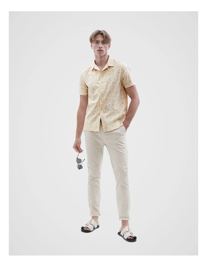 Tonal Etched Leaf Regular Fit Shirt in Cream