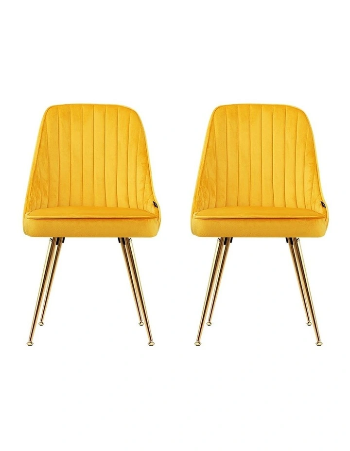 Dining Chairs Velvet Channel Tufted Set of 2 in Yellow