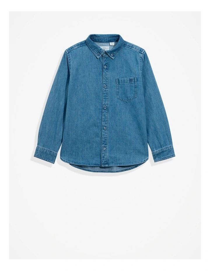 Organically Grown Cotton Chambray Shirt in Chambray Blue
