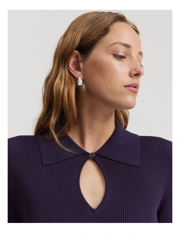 Rib Fit-and-flare Dress in Eggplant