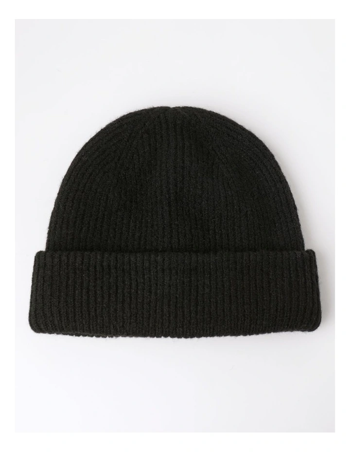 Rib Beanie in Black