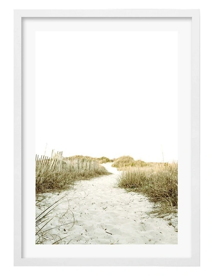 Australian Made Sandy Path 2 Art Print A3 in White Frame
