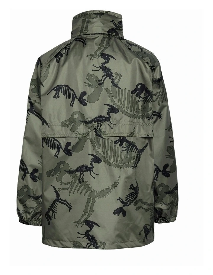 Stowaway Waterproof Rain Jacket in Dino Print