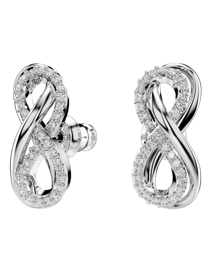 Hyperbola Infinity Rhodium Plated Stud Earrings in White